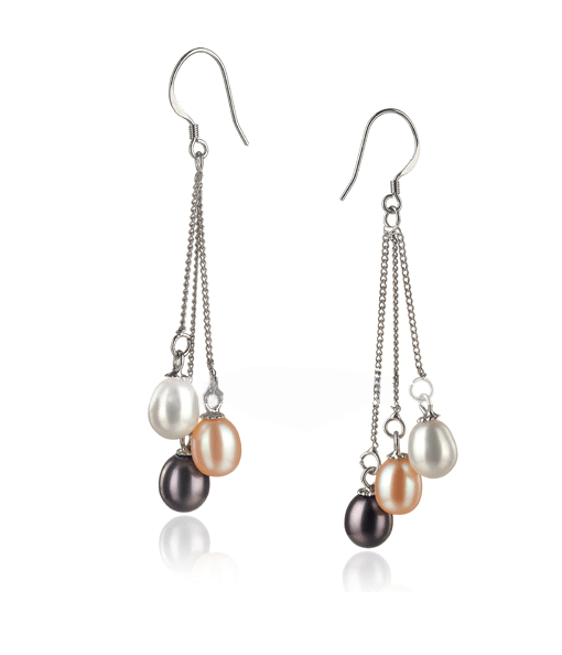 AAA 7-8mm black freshwater Pearl Earring with Sterling